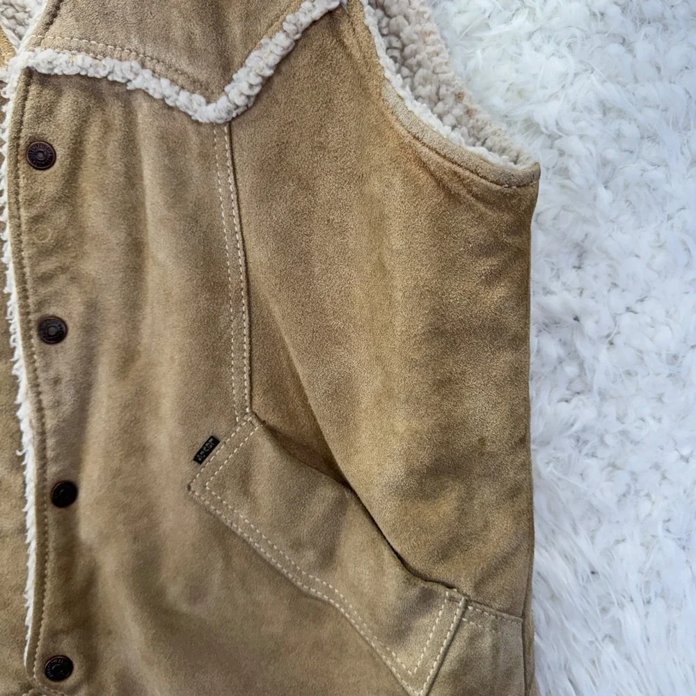 Levis Suede Sherpa Lined Western Vest XL Tan Brown Vintage 70s 80s Cowboy Rugged